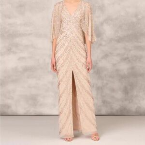 Aidan Mattox for Adrianna Papell fully beaded blush column gown size 8